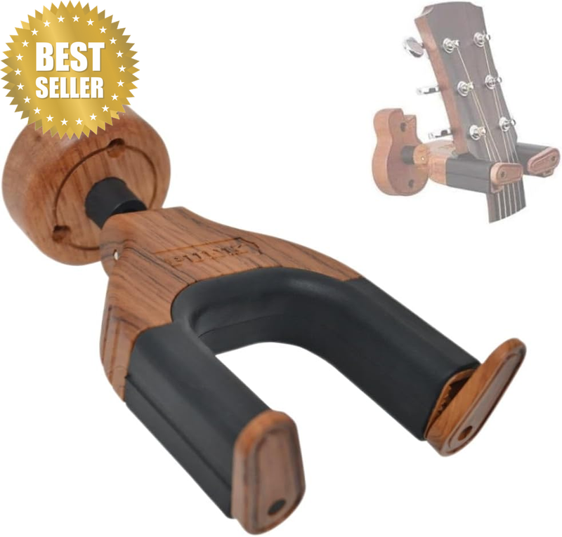 Oak-Finish Wooden Guitar Wall Mount with Black Padded Arms – Secure Display for