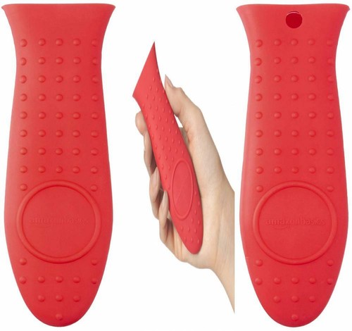 AmazonBasics Silicone Hot Skillet Handle Cover Holder, Red