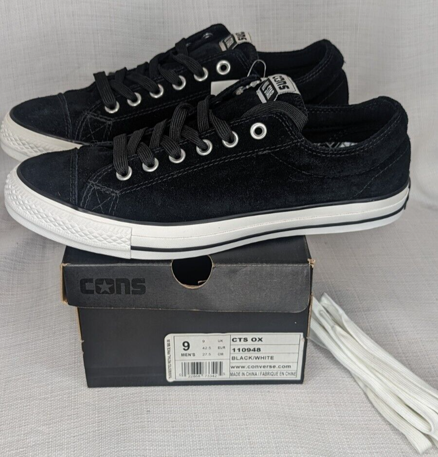 Converse Cons CTS OX Suede Black/ White Size 9 with box and white laces