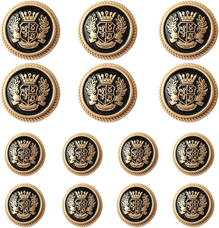 14PCS Black Gold Metal Blazer Button 15Mm 20Mm for Blazers (MBM22)