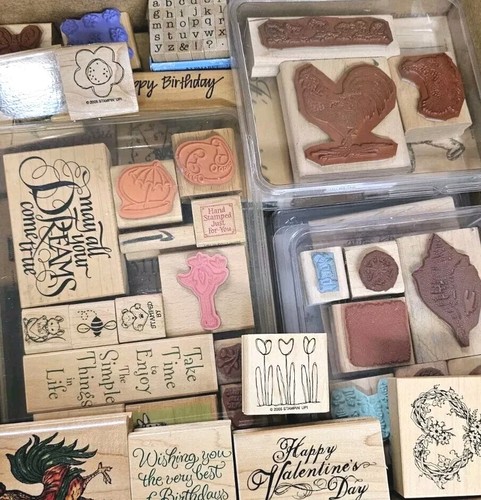 Vintage HUGE LOT of Wooden Block Rubber Ink Stamps 1990s-2010 Variety 11.5 lbs