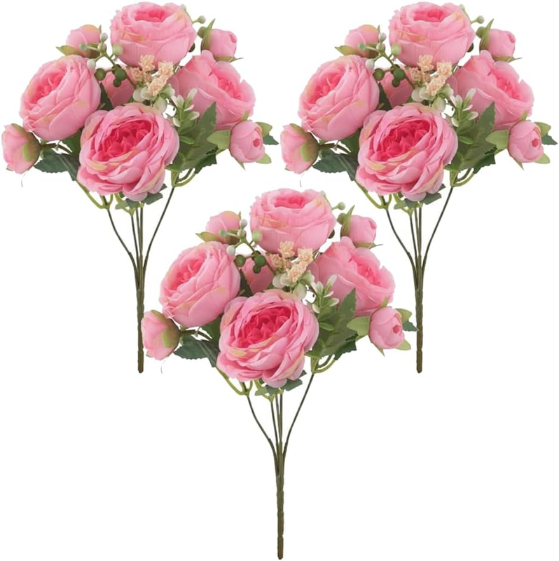 3 Bundles Pink Artificial Peonies, Silk Peony Bouquet for Wedding Bridal Bouquet