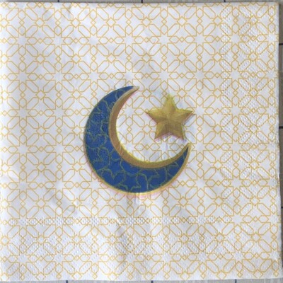 two Individual Luncheon decoupage Paper napkins Halloween Moon Star Blue Gold