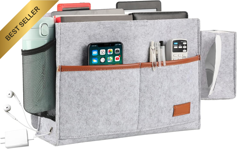 Bedside Caddy Felt Bed Storage Organizer Hanging Bag with Tissue Box and Water B