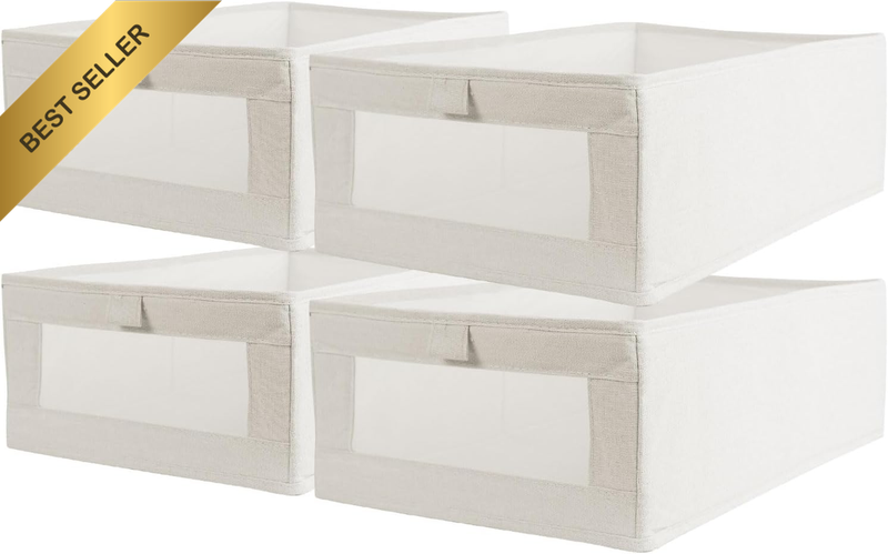 4 Pk Linen Closet Organizers Foldable Storage Bins Window Beige