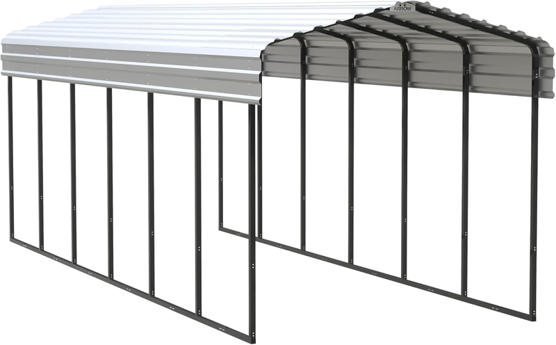 Arrow Carports Galvanized Steel Carport, Compact Car Metal Carport Kit, 10' X 29' X 7', Charcoal