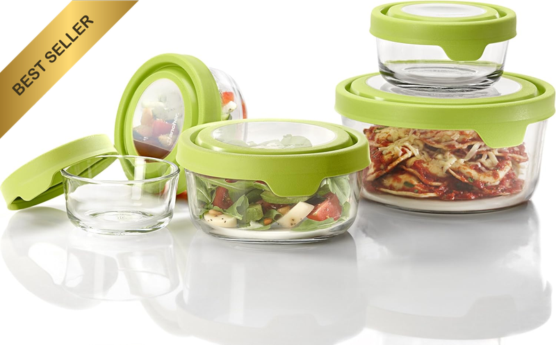 10PC Trueseal Glass Food Storage Container Set Green Lids Airtight