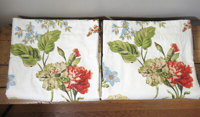 2 Beautiful Floral Lined Drapery Panels Tulips Carnations Red Gold 48'' X 90''