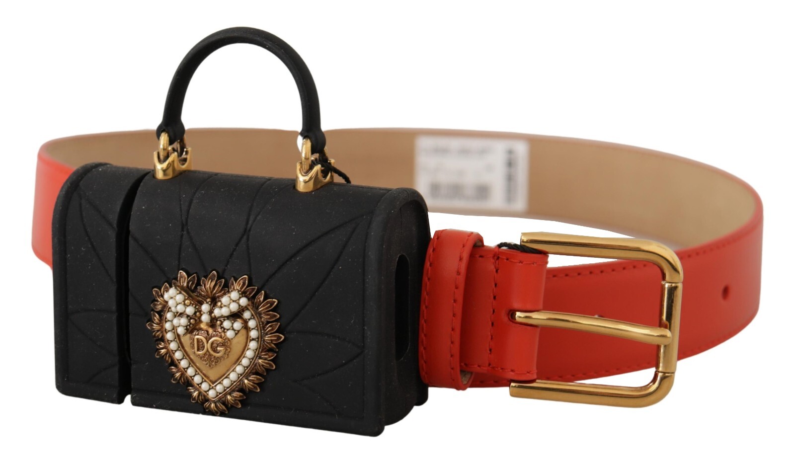 

DOLCE - GABBANA Ремень, красная кожаная микросумка Devotion Heart, наушники, 75 см/ дюймов, Красный