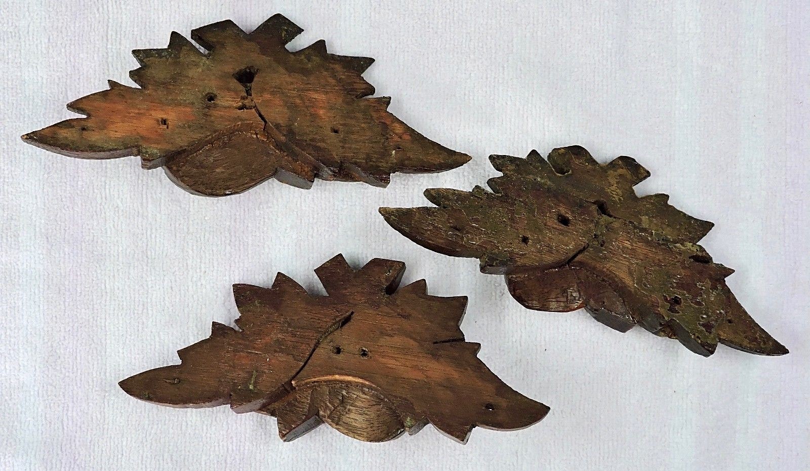 3 Atq. Victorian Salvage Decorative Hand Carved Wood/Wooden WALNUT DRAWER PULLS