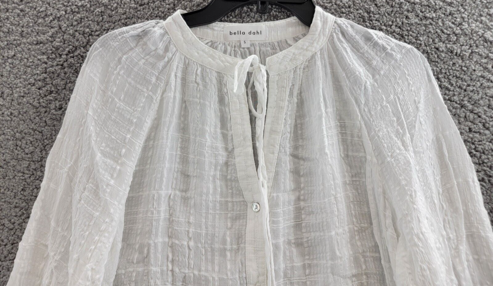 Bella Dahl Tie Neck Raglan Sleeve Top Women's Small White Button Closure - Picture 3 of 19