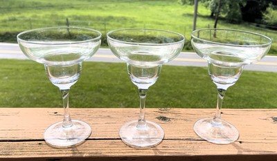 3 Margarita Glasses 8oz Clear Glass Stemmed Footed