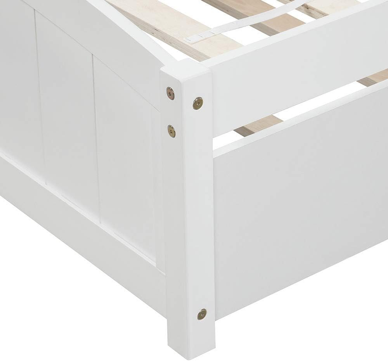 Twin Platform Bed with Trundle, Minimalistic Stylish Wood Bed Frame, Easy to Ins