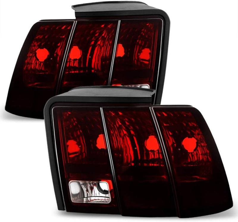 Red Smoked Tail Lights Brake Lamps Pair Set Replace for 1999-2004 Ford Mustang