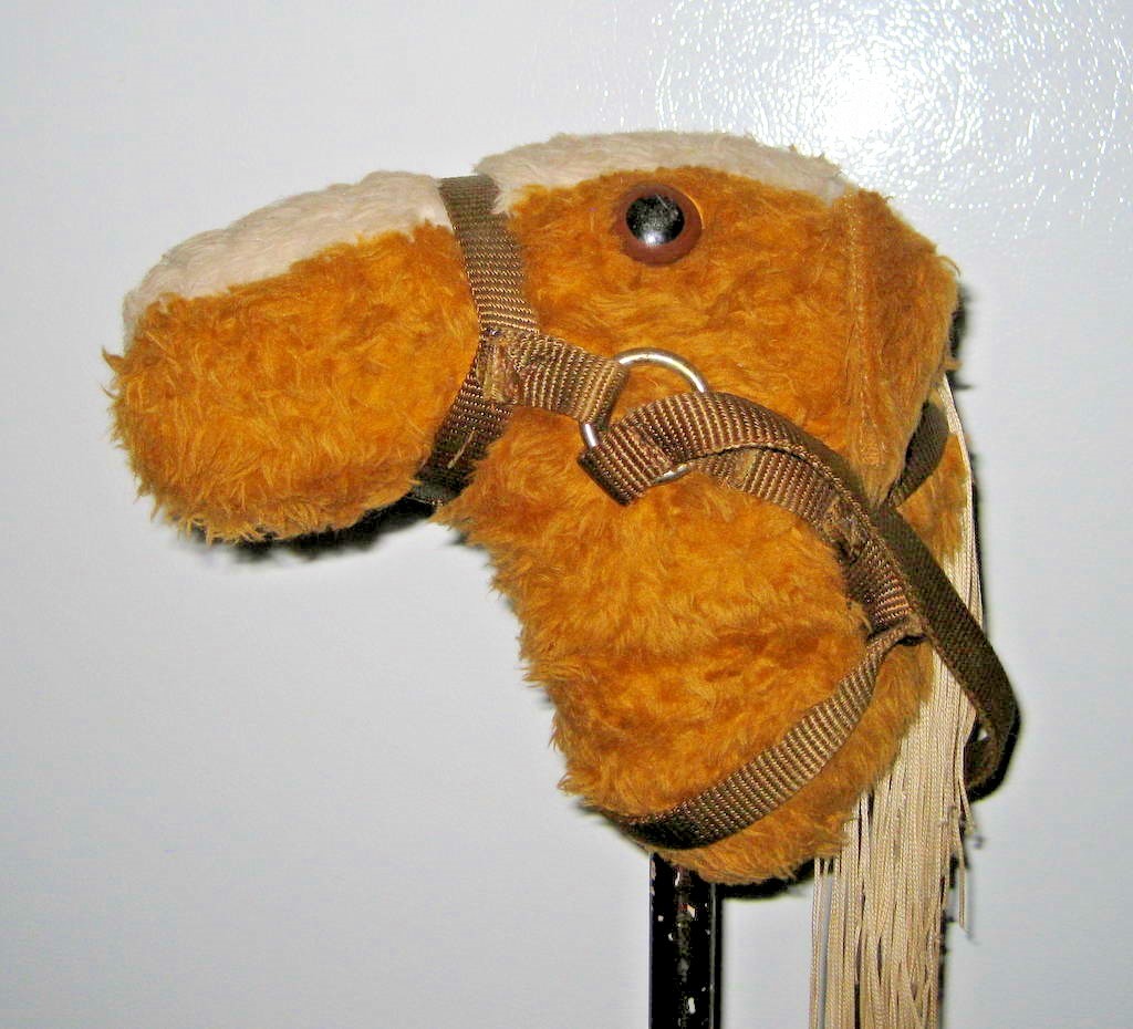 VINTAGE TOY ROCKING RIDING HORSE ON A STICK / STUFFED HORSE / COWBOY / RODEO