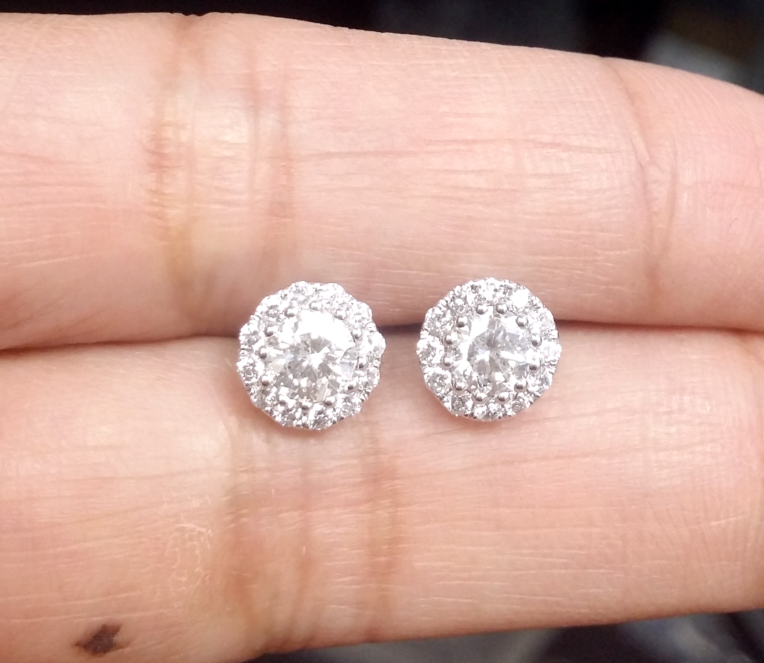 Pre-owned Handmade Deal 14k Gold 1.05 Ctw Solitaire Halo Studs Round Genuine Diamond Earrings 7mm