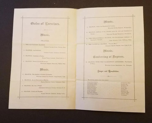 1877 Brown University Commencement Program Providence Rhode Island
