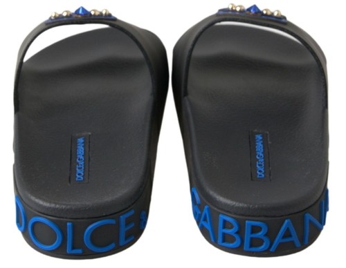 Pre-owned Dolce & Gabbana Dolce&gabbana Women Black Flip Slop Shoes 100% Leather Casual Flat Slide Sandals