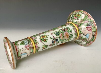 19thC Antique Famille Rose Medallion Chinese Export Porcelain Candlestick Holder