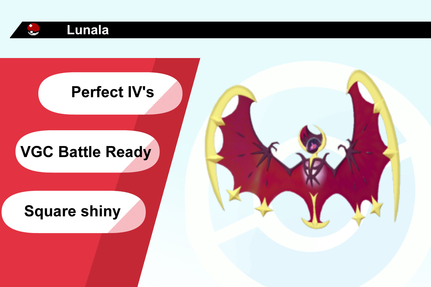 Ultra Shiny Battle Ready Lunala Perfect 6 IV for Sword and