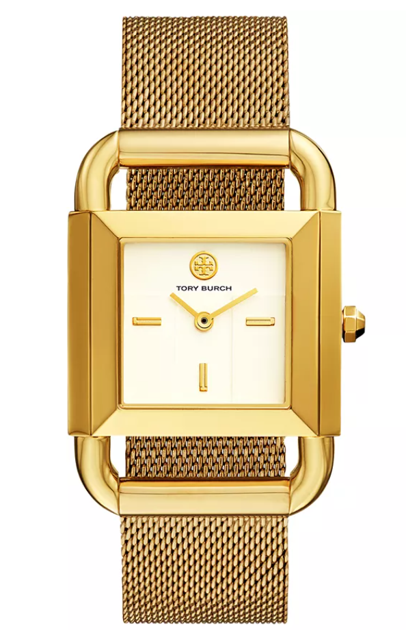 Pre-owned Tory Burch Phipps Gold-tone Stainless Steel Mesh Bracelet Watch Tbw7250