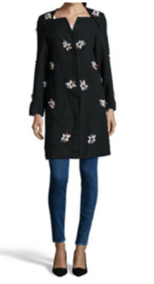 Manteau Niza Lin Doublé Coton Noir Empiècements Décoratifs T.44 NEUF+ETIQUETTE