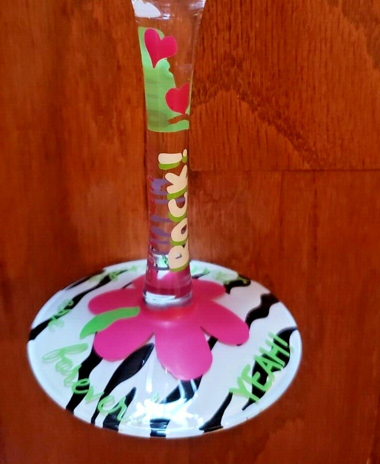 LOLITA – LOVE MY WINE – “GIRLFRIENDS RULE” WINE GLASS – HAND PAINTED – LIKE NEW!
