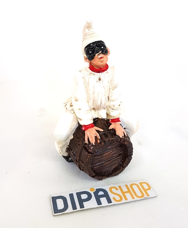 Statuina PortaFortuna Decorazione Pulcinella Con Botte In Resina 15cm moc