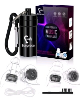 High Fidelity Concert Ear Plugs Eargrace 2 Pairs Hearing Protection Noise Black