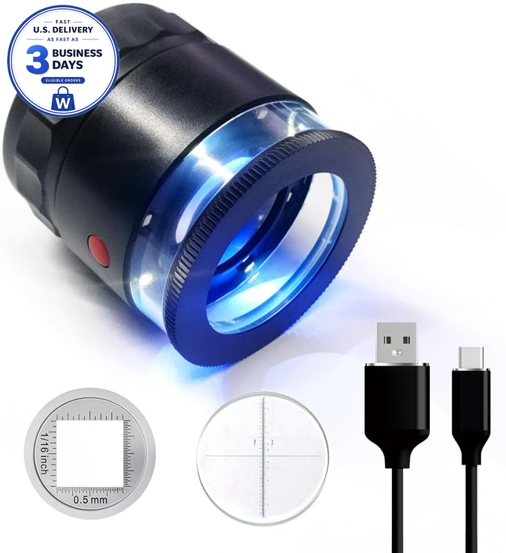 KPN-09GEM 10X Rechargeable Jewelers Loupe LED UV Measuring Scale