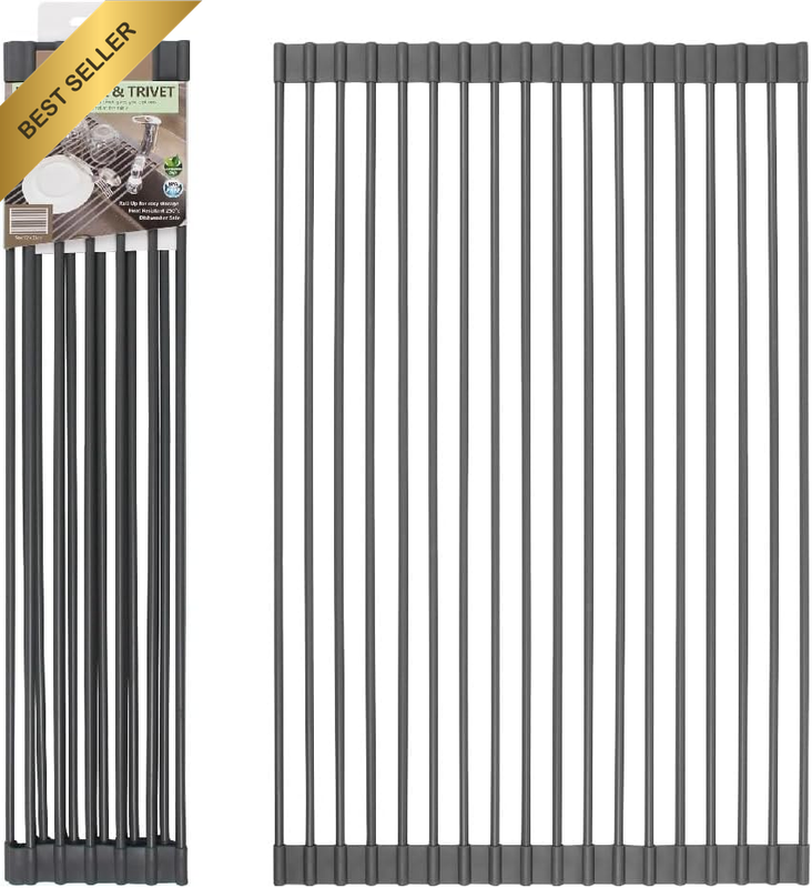 Dish Drying Rack and Trivet, Grey, Over-The-Sink, Rust-Free, Heat Resistant up t