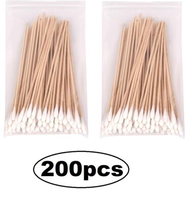 Lot of 200 6'' Swabs Cotton Tipped Stick Applicator Single Tip (Wooden Handle)