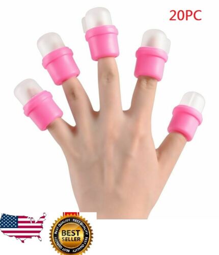 20Pcs Wearable Nail Acrylic Soaker Kits Polish Remover Gel Removal Cap Tip Pink