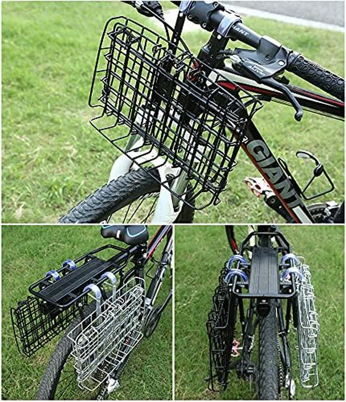 Folding Bike Front Basket, Rust Proof Detachable Folding Rear Bike Basket with H
