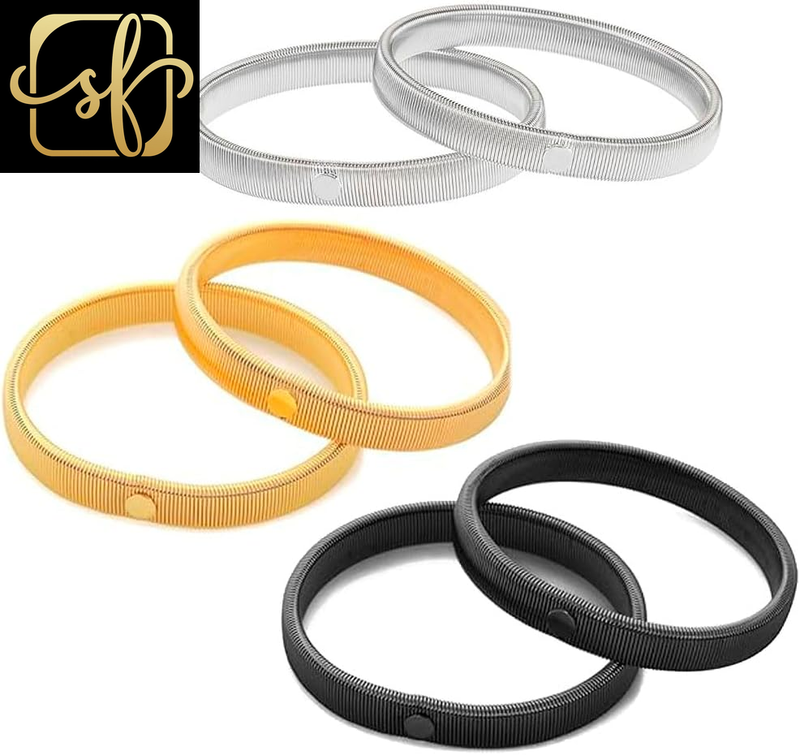 6PCS Sleeve Garters, Stretchy Metal Shirt Sleeve Holders, Anti-Slip Arm Bands Elastic Arm Straps for Men and Women(Silver, Gold, Black)