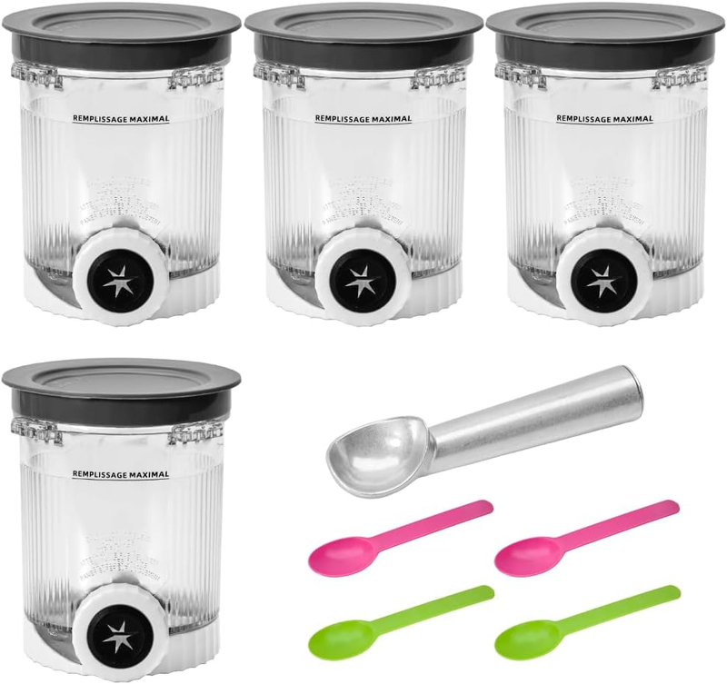 Ice Cream Pint Replacement Set, Bpa-Free Plastic, Transparent with Black Lid, 11