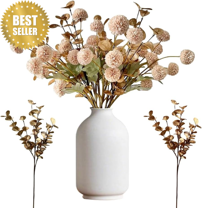 Delsol Artificial Flowers + Eucalyptus Faux Pompon Mum Flowers for Decorations S