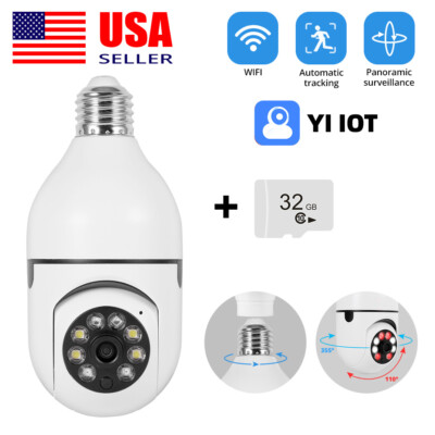 Wireless Light Bulb Camera WiFi Security Home CCTV YI IOT APP Monitor + 32G Card