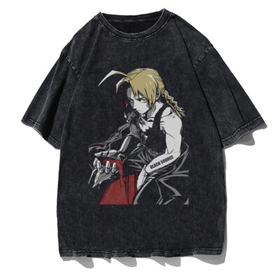 Full Metal Alchemist Vintage Wash Graphic Tee Oversized Hip Hop Streetwear