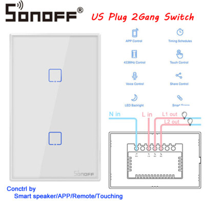 Sonoff WiFi Smart Switch T2 1 2 3 Gang Wall Touch Panel Wireless Remote Control