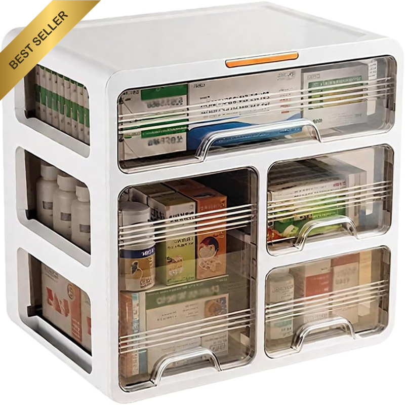 3-Tier Drawer Medicine Storage Box, Clear View First Aid Organizer Cabinet, Larg