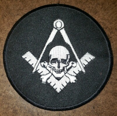 Black Masonic Skull Mason Logo 3.5'' Patch  Freemason Square & Compass 