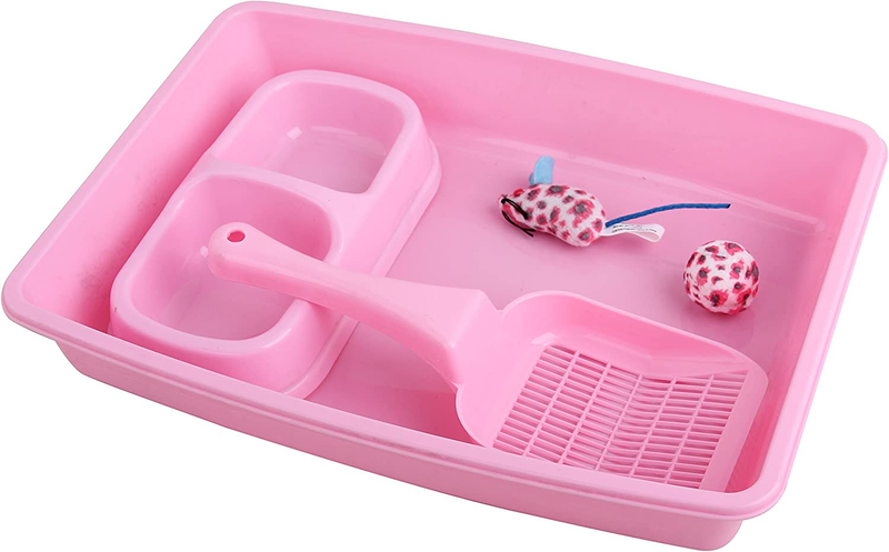 Small Cat Litter Box Kit Includes 4 Pieces, Low Entry Cat Litter Pan, Ca