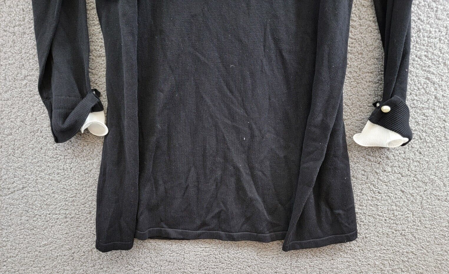 CeCe Ruffle Trim Sweater Dress Women's XL Black/White Crew Neck Pullover L/S - Picture 4 of 15