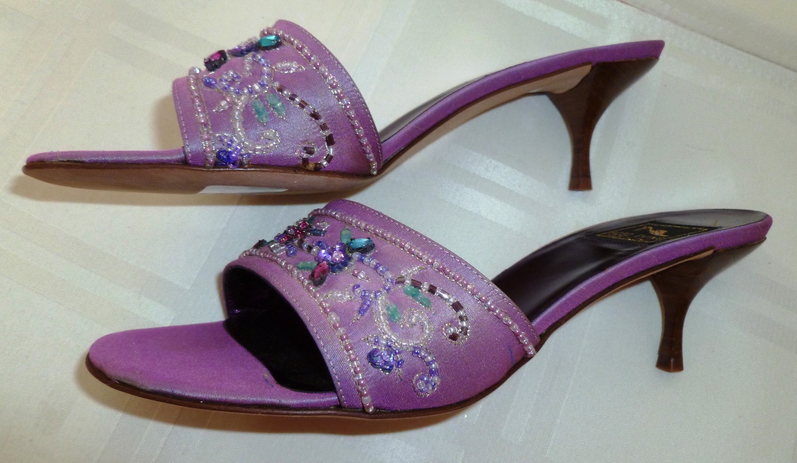 Reed Evins VERO CUOIO Light Purple Sandals Rhinestones Size 9-Italy-pre-owned