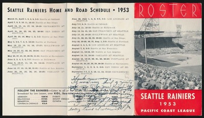 1953 SEATTLE RAINIERS *Roster/Schedule Card* -ARTIE THOMAS, BILL SWEENEY Mgr