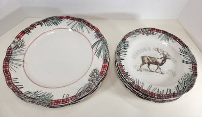 Robert Stanley 4 -10 3/4'' Dinner 4 -8.5'' Salad Plates Elk Pine Lodge Christmas