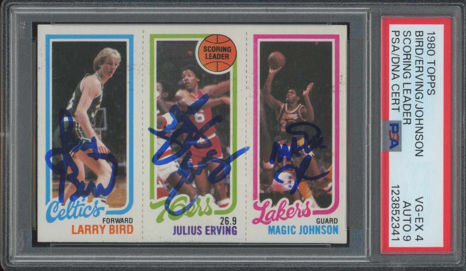1980 Topps Larry Bird Julius Erving Magic Johnson Autograph PSA 4 9 Auto