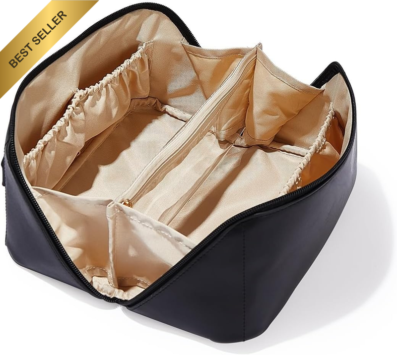 Travel Makeup Bag, Large Capacity Cosmetic Bag for Women, Waterproof PU Leather,