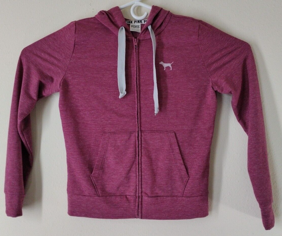 Pink Women's Hoodie Jacket XS Fuchsia Zip Up Long Sleeve Draws...
